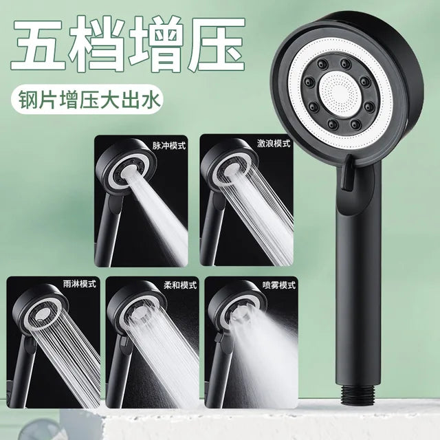 Black Silver Shower Head High Pressure 5 Modes Water Saving Nozzle Powerful Pressurized Spa Handheld Showers Bathroom accessorie