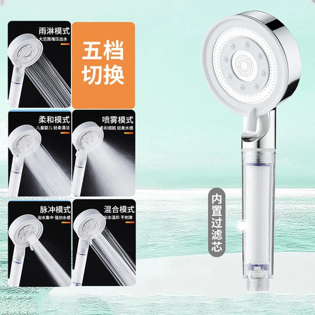 Black Silver Shower Head High Pressure 5 Modes Water Saving Nozzle Powerful Pressurized Spa Handheld Showers Bathroom accessorie