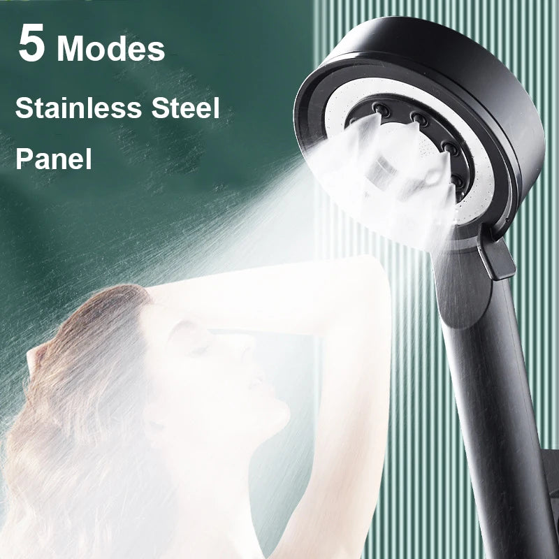 Black Silver Shower Head High Pressure 5 Modes Water Saving Nozzle Powerful Pressurized Spa Handheld Showers Bathroom accessorie