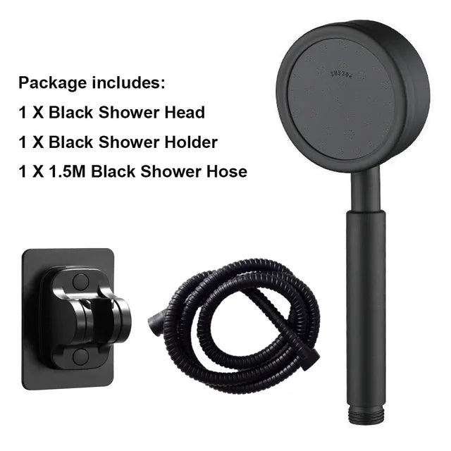 Black Stainless Steel Shower Head Fall resistant Durable High Pressure Showerhead for Bathroom Handheld Water Saving Shower Set