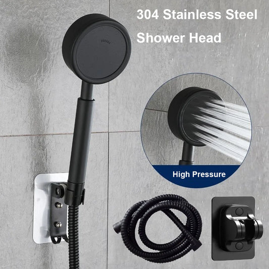 Black Stainless Steel Shower Head Fall resistant Durable High Pressure Showerhead for Bathroom Handheld Water Saving Shower Set