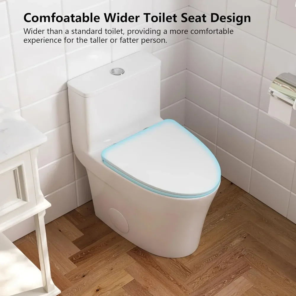 Compact One Piece Toilet, Small Toilet for Bathroom with Comfort Wider Chair Seat, Modern Toilets Powerful Flush Tall Hight 12''