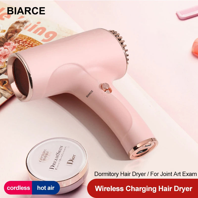 Portable Hair Dryer 2600mah Cordless Lonic Hair Dryer 40/500W USB Rechargeable Powerful 2 Gears for Household Travel Salon