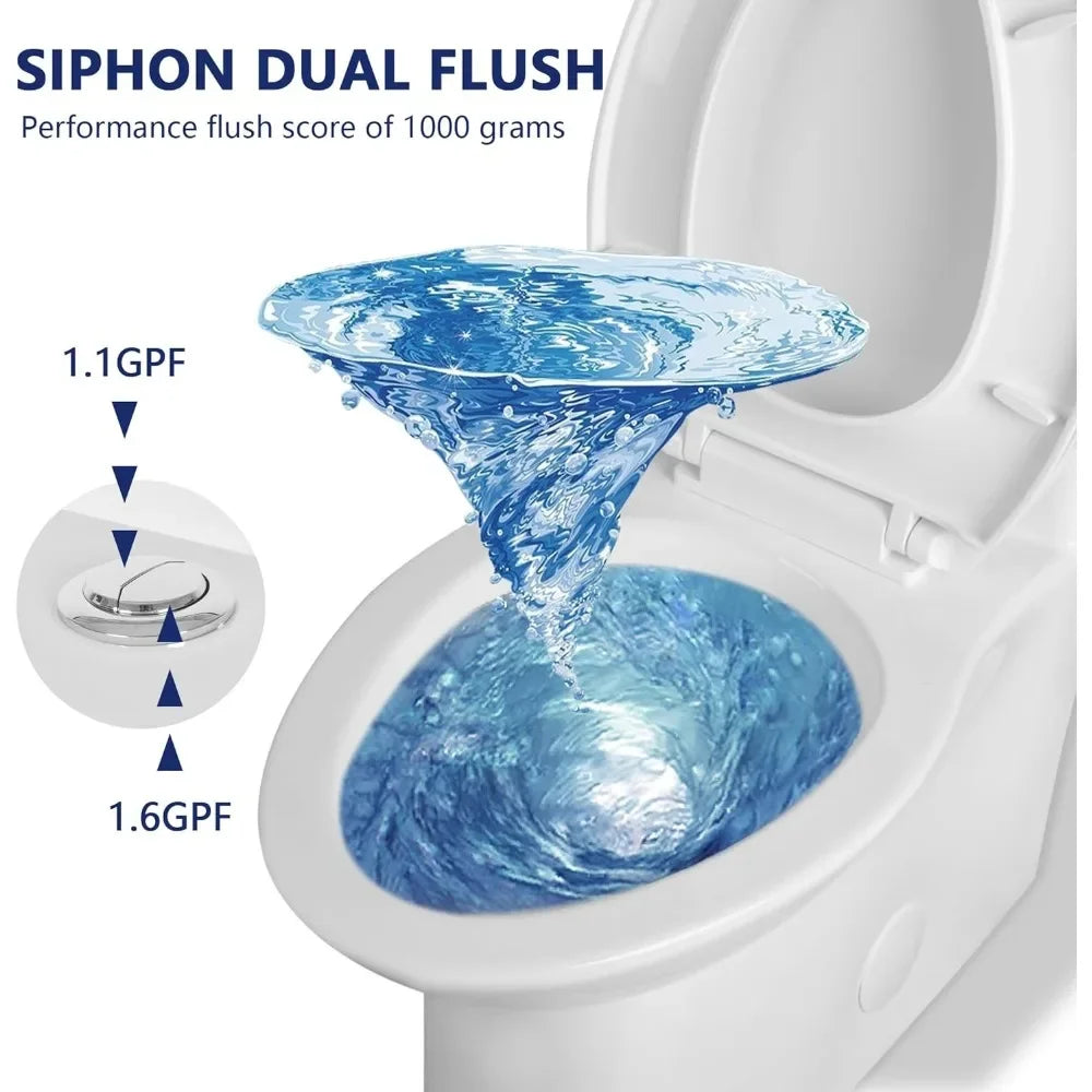 Symmetry One Piece Toilet, Dual Flush 1.1/1.6 GPF Elongated Standard Toilet for Bathroom, Toilets with Comfortable Seat Height