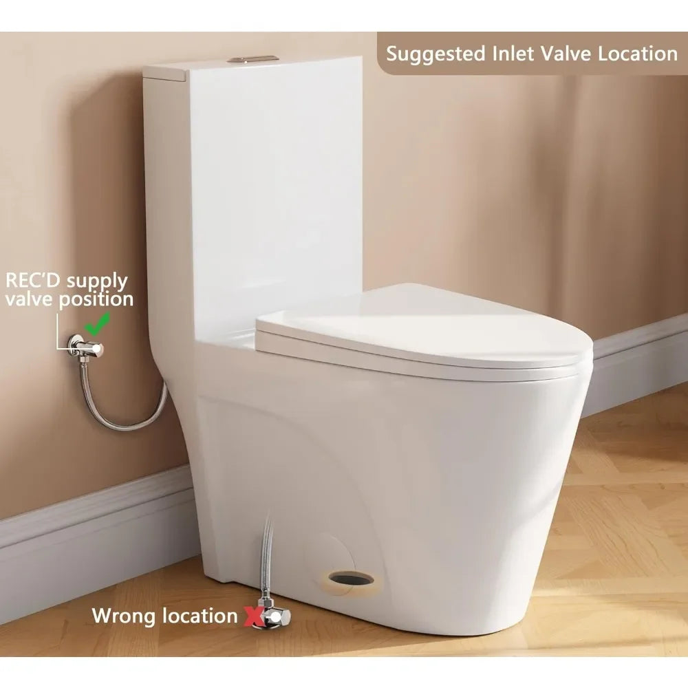 Toilet, Elongated One Piece Toilet for Bathrooms, Comfortable Chair Seat Height 17", Dual Power Flush Toilet 1.1/1.6 GPF